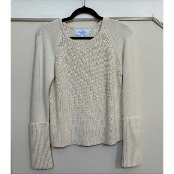 La Ligne Blackberry Long Sleeve Ribbed Knit Sweater in Cream Ivory Size Small - Picture 3 of 9